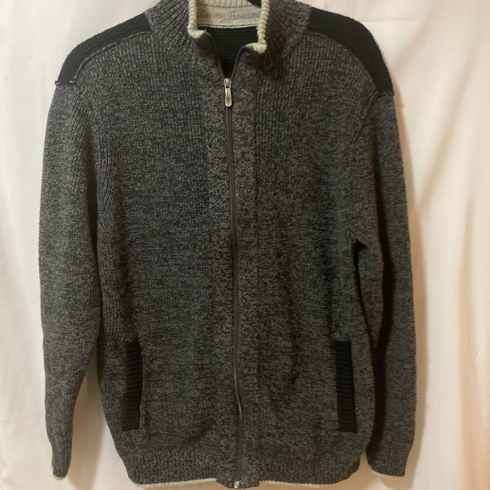 Tommy Bahama Gray and Black Zip-Up Sweater